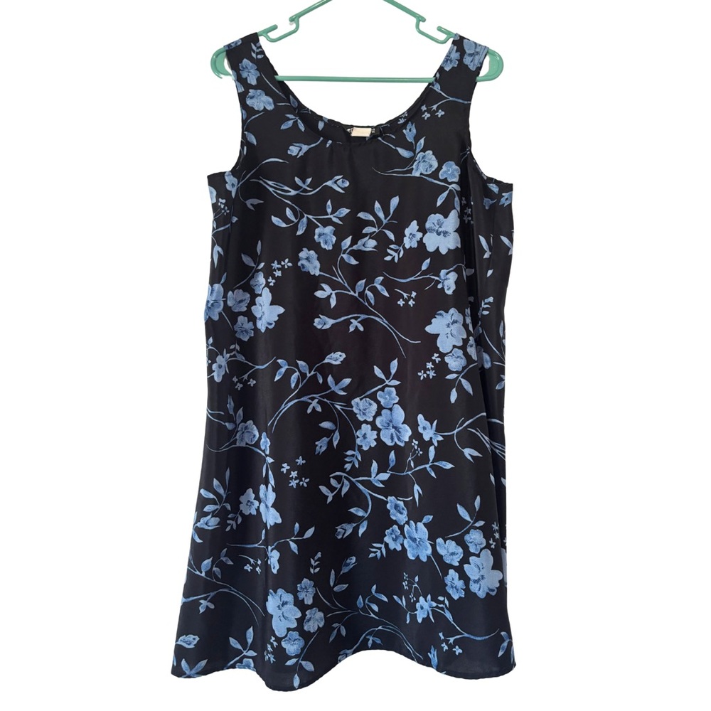 David Alexander Black Sleeveless Dress with Blue Floral Print